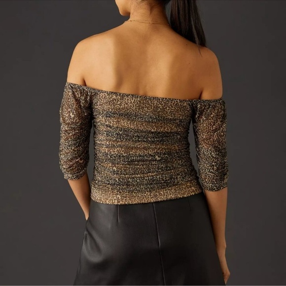 Anthropologie Shirred Animal Print Mesh Top Size Small‎ - Picture 2 of 11